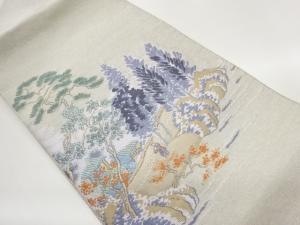 綴れ民家・人物に木々模様織出し名古屋帯